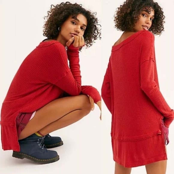 Free People Tops - Free People North Shore Thermal Top XS red long sleeve tee t-shirt slouchy tunic